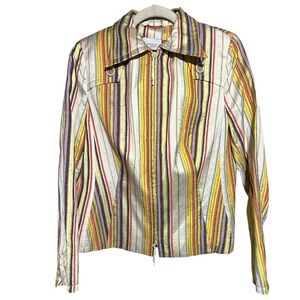 Akris Punto women's multi-striped silk full-zip jacket Size 10